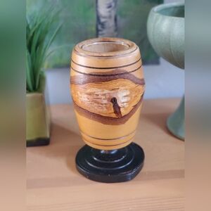 Handcrafted Rustic Wooden Vase with Black Base
